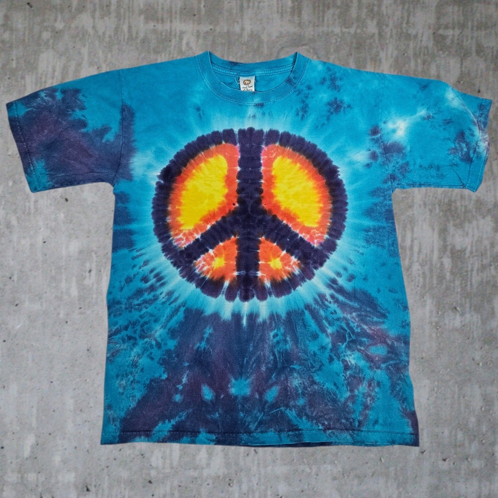 Vintage 90s Sundog Hand Dyed Peace Sign Tie Dye T Shirt Unisex Small Graphic Tee